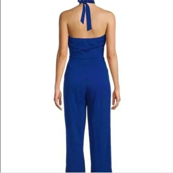 Bebe Halter Jumpsuit Double Ruffle Collar Cobalt Blue 4 / S NWT - Picture 3 of 4